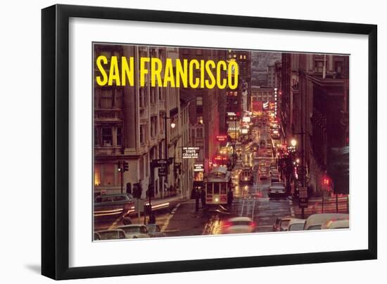 Powell Street at Night, San Francisco, California-null-Framed Art Print