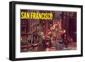 Powell Street at Night, San Francisco, California-null-Framed Art Print