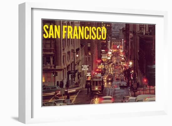 Powell Street at Night, San Francisco, California-null-Framed Art Print