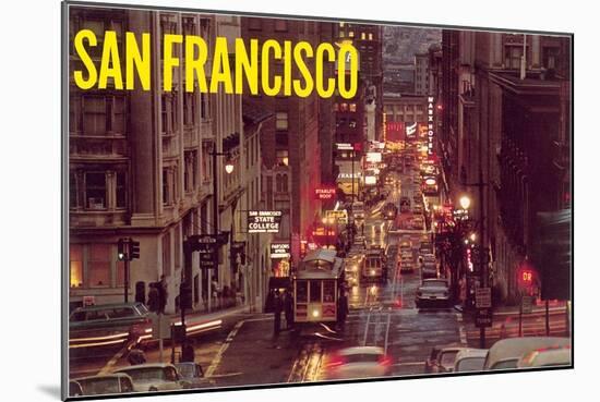 Powell Street at Night, San Francisco, California-null-Mounted Art Print