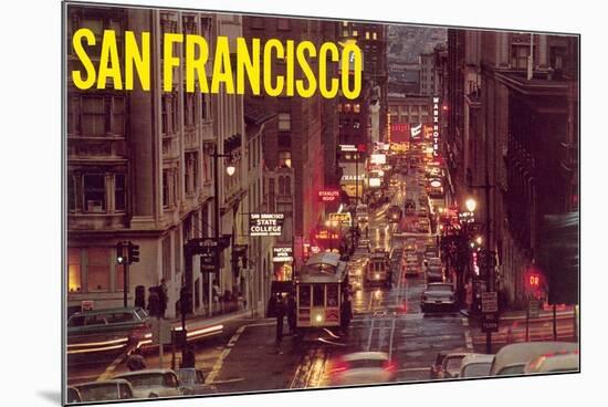 Powell Street at Night, San Francisco, California-null-Mounted Art Print