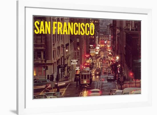 Powell Street at Night, San Francisco, California-null-Framed Premium Giclee Print