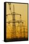 Power lines in morning light, Germany, Europe-Hans-Peter Merten-Framed Stretched Canvas