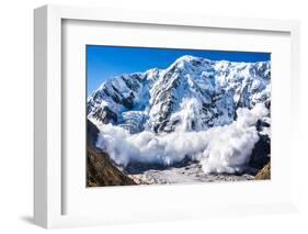 Power of Nature. Real Huge Avalanche Comes from a Big Mountain (Shkhara, 5,193 M), Caucasus, Kabard-Lysogor Roman-Framed Photographic Print