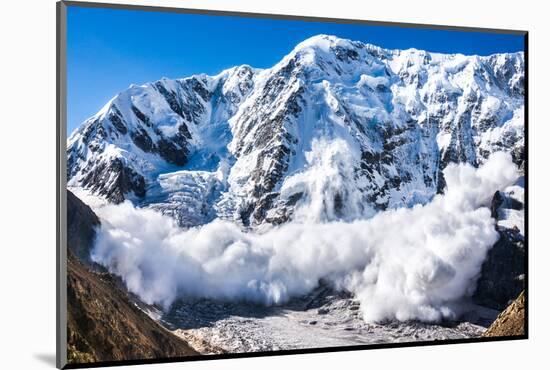 Power of Nature. Real Huge Avalanche Comes from a Big Mountain (Shkhara, 5,193 M), Caucasus, Kabard-Lysogor Roman-Mounted Photographic Print