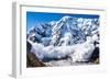 Power of Nature. Real Huge Avalanche Comes from a Big Mountain (Shkhara, 5,193 M), Caucasus, Kabard-Lysogor Roman-Framed Photographic Print