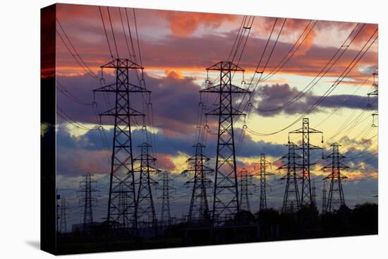 Power pylons, Christchurch, Canterbury, South Island, New Zealand.-David Wall-Stretched Canvas