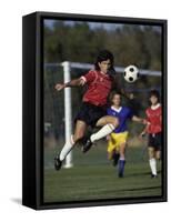 Powerful Leaping Soccer Player-null-Framed Stretched Canvas