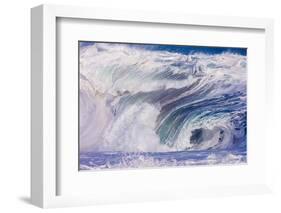 Powerful wave breaking off a beach, Hawaii-Mark A Johnson-Framed Photographic Print