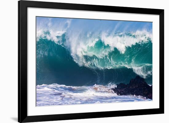 Powerful wave breaking off a beach, Hawaii-Mark A Johnson-Framed Photographic Print