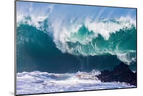 Powerful wave breaking off a beach, Hawaii-Mark A Johnson-Mounted Photographic Print