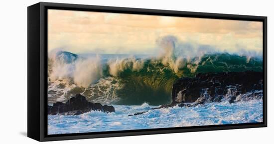 Powerful wave breaking off a beach, Hawaii-Mark A Johnson-Framed Stretched Canvas