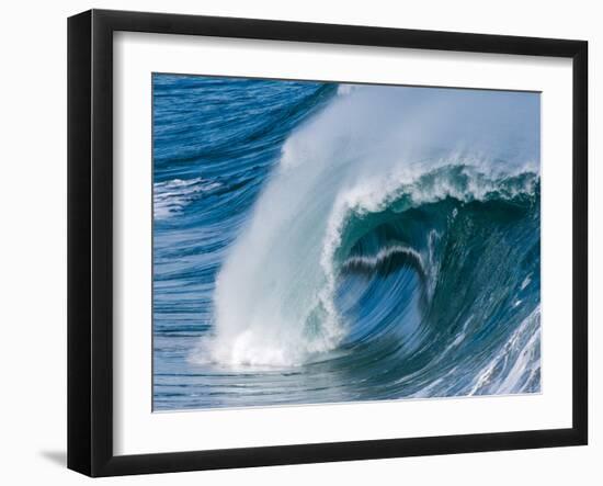 Powerful wave breaking off a beach, Hawaii-Mark A Johnson-Framed Photographic Print