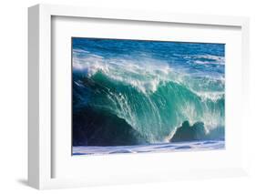 Powerful wave breaking off a beach, Hawaii-Mark A Johnson-Framed Photographic Print