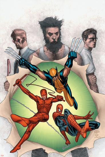 Powerless No.6 Cover: Wolverine, Daredevil, Matt Murdock, Spider-Man, Peter Parker, Logan-Steve MCNiven-Lamina Framed Poster