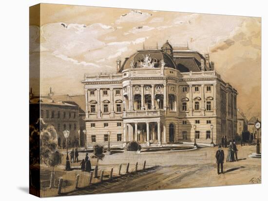 Pozsony Theatre in Budapest, Hungary 20th Century Engraving-null-Stretched Canvas