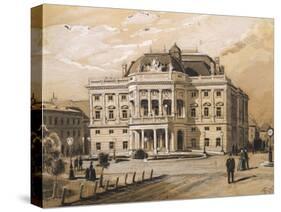 Pozsony Theatre in Budapest, Hungary 20th Century Engraving-null-Stretched Canvas