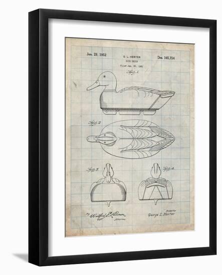 PP1001-Antique Grid Parchment Propelled Duck Decoy Patent Poster-Cole Borders-Framed Giclee Print