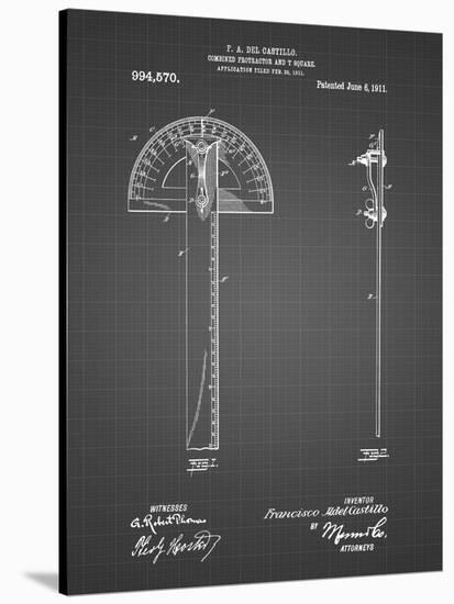 PP1002-Black Grid Protractor T-Square Patent Poster-Cole Borders-Stretched Canvas