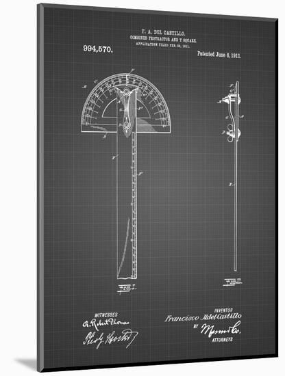 PP1002-Black Grid Protractor T-Square Patent Poster-Cole Borders-Mounted Giclee Print