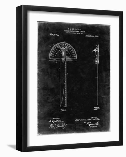 PP1002-Black Grunge Protractor T-Square Patent Poster-Cole Borders-Framed Giclee Print