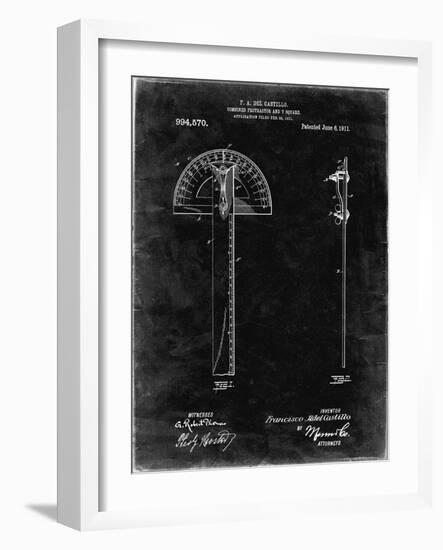 PP1002-Black Grunge Protractor T-Square Patent Poster-Cole Borders-Framed Giclee Print