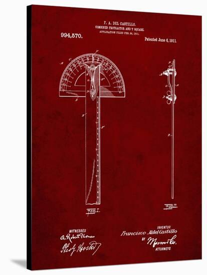 PP1002-Burgundy Protractor T-Square Patent Poster-Cole Borders-Stretched Canvas