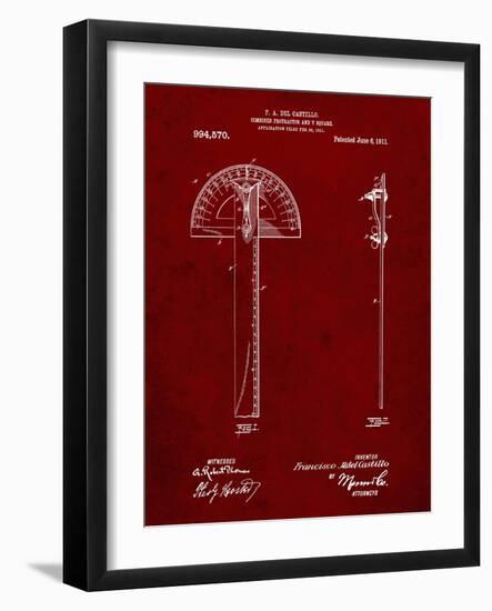 PP1002-Burgundy Protractor T-Square Patent Poster-Cole Borders-Framed Giclee Print