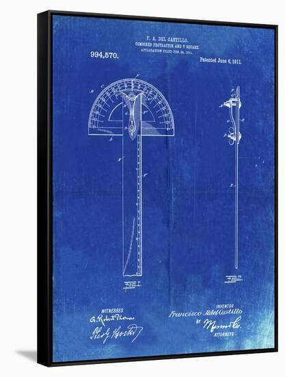 PP1002-Faded Blueprint Protractor T-Square Patent Poster-Cole Borders-Framed Stretched Canvas