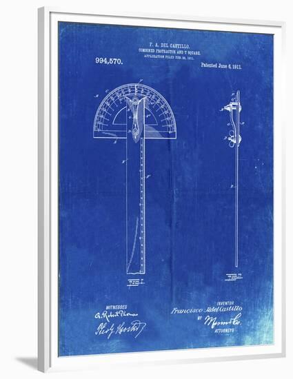 PP1002-Faded Blueprint Protractor T-Square Patent Poster-Cole Borders-Framed Premium Giclee Print