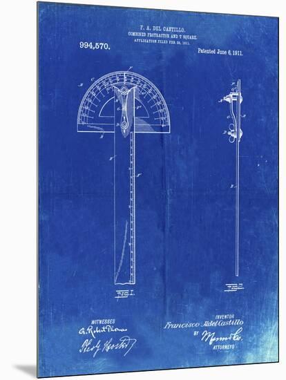 PP1002-Faded Blueprint Protractor T-Square Patent Poster-Cole Borders-Mounted Premium Giclee Print