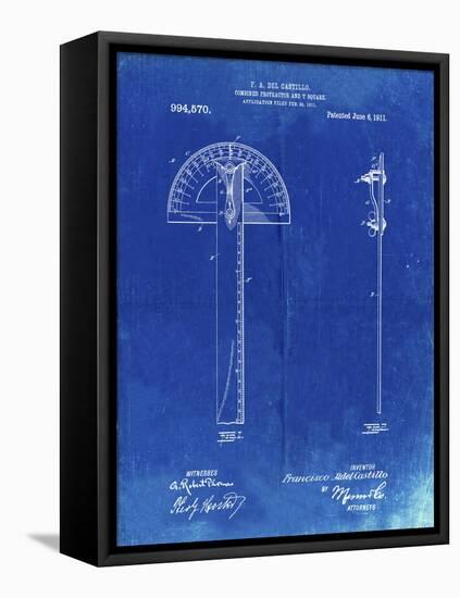 PP1002-Faded Blueprint Protractor T-Square Patent Poster-Cole Borders-Framed Stretched Canvas