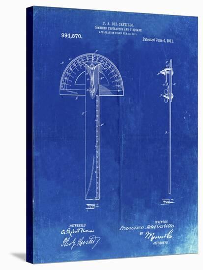 PP1002-Faded Blueprint Protractor T-Square Patent Poster-Cole Borders-Stretched Canvas