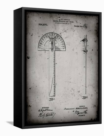 PP1002-Faded Grey Protractor T-Square Patent Poster-Cole Borders-Framed Stretched Canvas