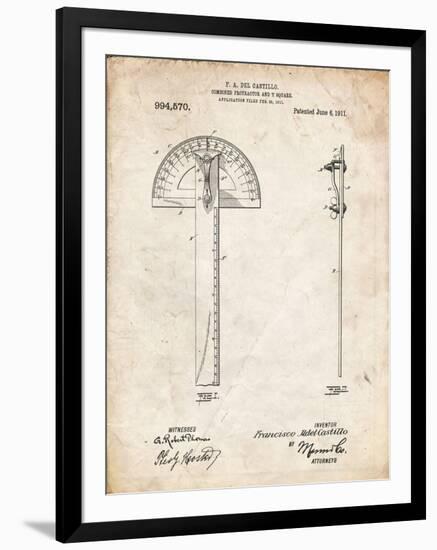 PP1002-Vintage Parchment Protractor T-Square Patent Poster-Cole Borders-Framed Giclee Print