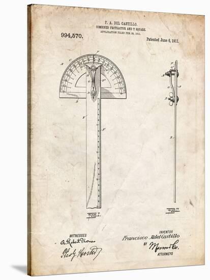 PP1002-Vintage Parchment Protractor T-Square Patent Poster-Cole Borders-Stretched Canvas