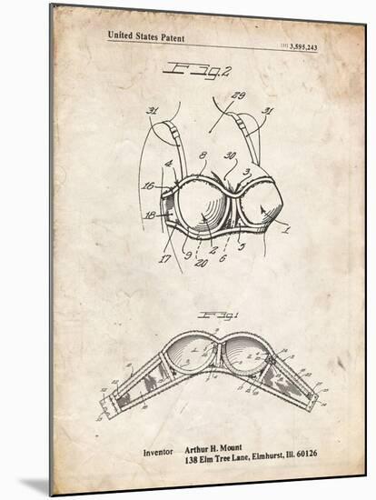 PP1004-Vintage Parchment Push-up Bra Patent Poster-Cole Borders-Mounted Giclee Print