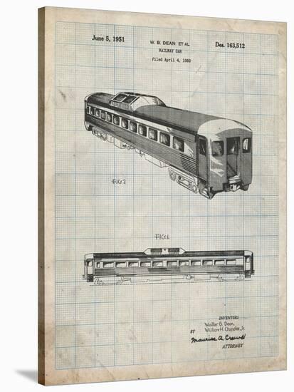 PP1006-Antique Grid Parchment Railway Passenger Car Patent Poster-Cole Borders-Stretched Canvas