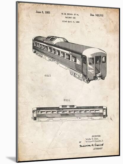 PP1006-Vintage Parchment Railway Passenger Car Patent Poster-Cole Borders-Mounted Giclee Print
