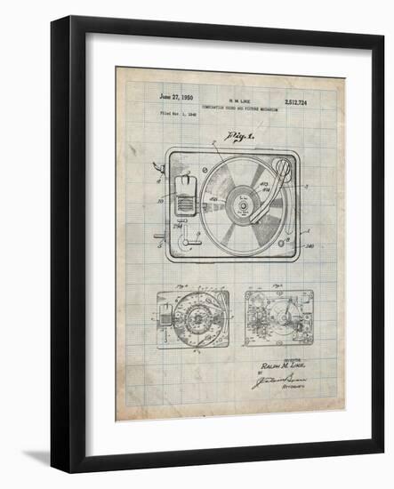 PP1009-Antique Grid Parchment Record Player Patent Poster-Cole Borders-Framed Giclee Print