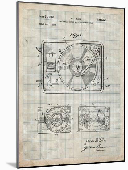 PP1009-Antique Grid Parchment Record Player Patent Poster-Cole Borders-Mounted Giclee Print