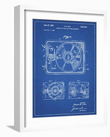 PP1009-Blueprint Record Player Patent Poster-Cole Borders-Framed Giclee Print