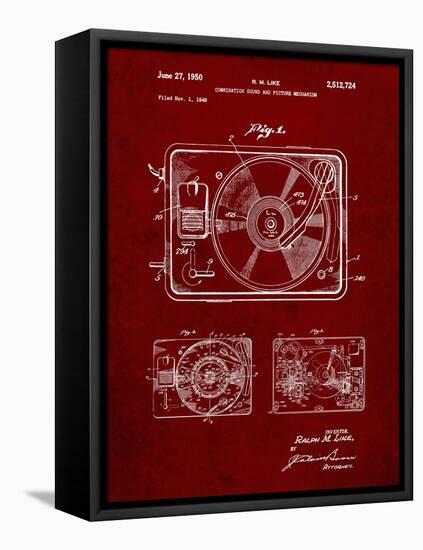 PP1009-Burgundy Record Player Patent Poster-Cole Borders-Framed Stretched Canvas