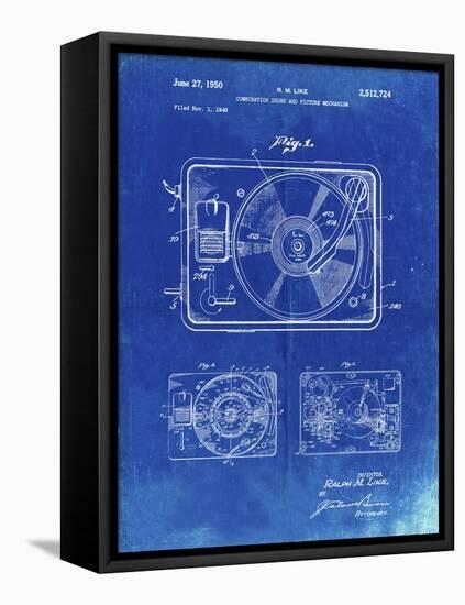 PP1009-Faded Blueprint Record Player Patent Poster-Cole Borders-Framed Stretched Canvas