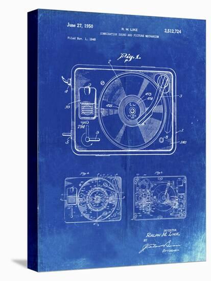 PP1009-Faded Blueprint Record Player Patent Poster-Cole Borders-Stretched Canvas