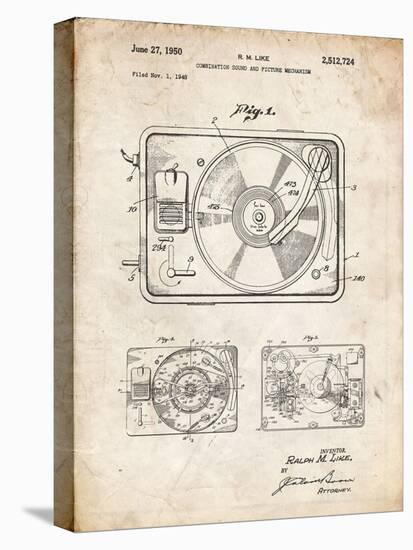 PP1009-Vintage Parchment Record Player Patent Poster-Cole Borders-Stretched Canvas
