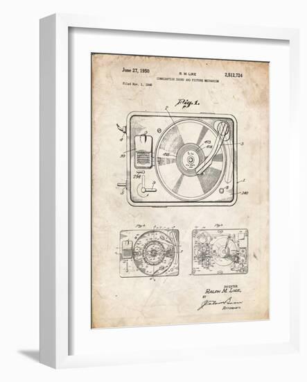 PP1009-Vintage Parchment Record Player Patent Poster-Cole Borders-Framed Giclee Print