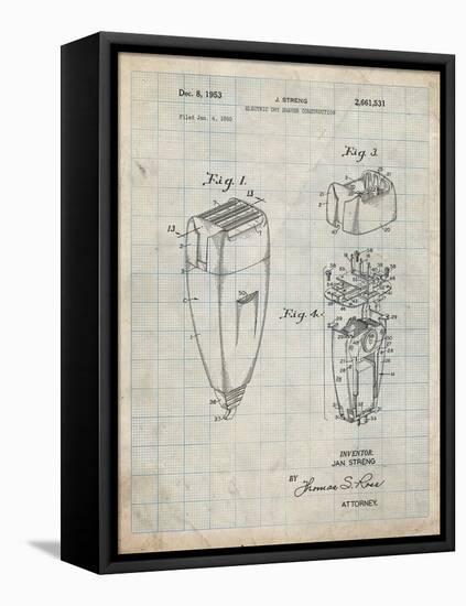 PP1011-Antique Grid Parchment Remington Electric Shaver Patent Poster-Cole Borders-Framed Stretched Canvas