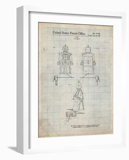 PP1014-Antique Grid Parchment Robert the Robot 1955 Toy Robot Patent Poster-Cole Borders-Framed Giclee Print