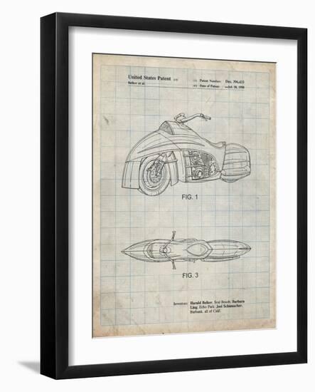 PP1015-Antique Grid Parchment Robin Motorcycle Patent Poster-Cole Borders-Framed Giclee Print